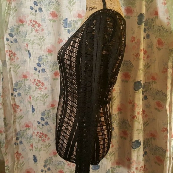 BCBGMaxAzria Black Beige Cut Out Stretch Top - Picture 2 of 6